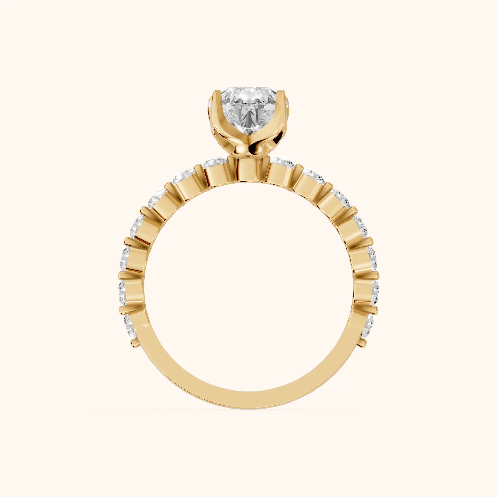 Eleanor Majesty Side Stone Pear Diamond Engagement Ring in Yellow Gold - FingerView