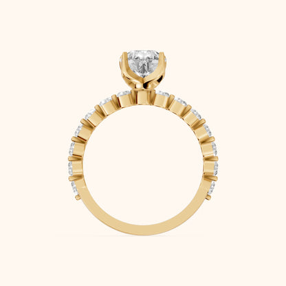 Eleanor Majesty Side Stone Pear Diamond Engagement Ring in Yellow Gold - FingerView