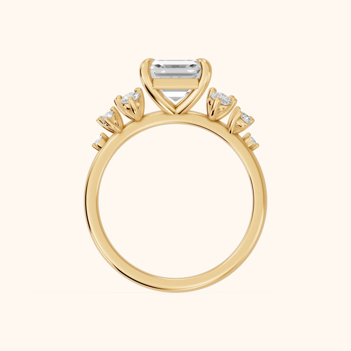 Mirabelle Cluster Asscher Diamond Engagement Ring in Yellow Gold - FingerView.webp