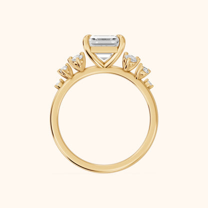 Mirabelle Cluster Asscher Diamond Engagement Ring in Yellow Gold - FingerView.webp
