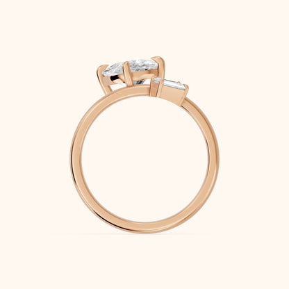 Sabrina Two-Stone Cushion & Emerald Diamond Engagement Ring in Rose Gold - FingerView.webp