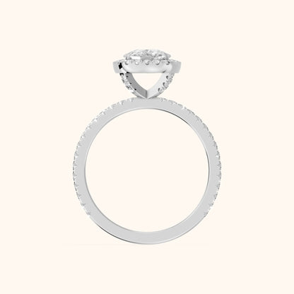 Rosemary Halo Pavé Cushion Diamond Engagement Ring in White Gold - FingerView.webp