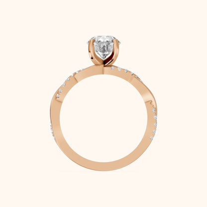 Twisted Side Stone Pear Diamond Engagement Ring in Rose Gold - FingerView