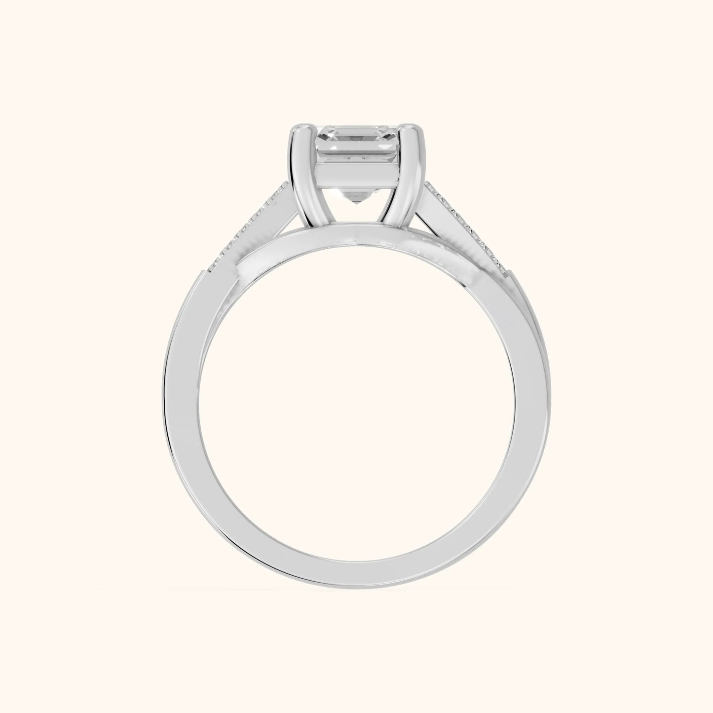 Veronica Twist Side Stone Asscher Diamond Engagement Ring in Silver - FingerView