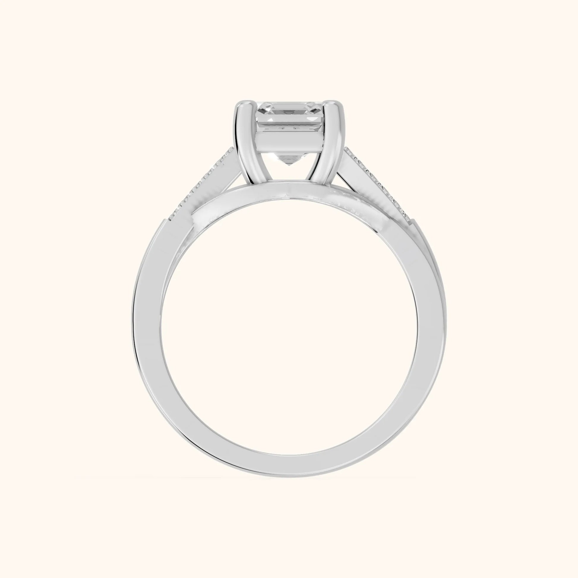 Veronica Twist Side Stone Asscher Diamond Engagement Ring in Silver - FingerView