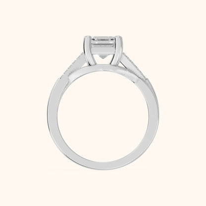 Veronica Twist Side Stone Asscher Diamond Engagement Ring in Silver - FingerView