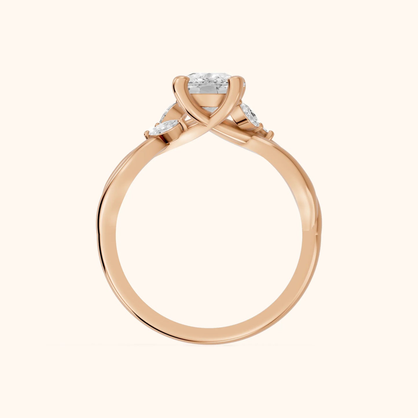 Luna Glow Twisted Cushion Diamond Engagement Ring in Rose Gold - FingerView