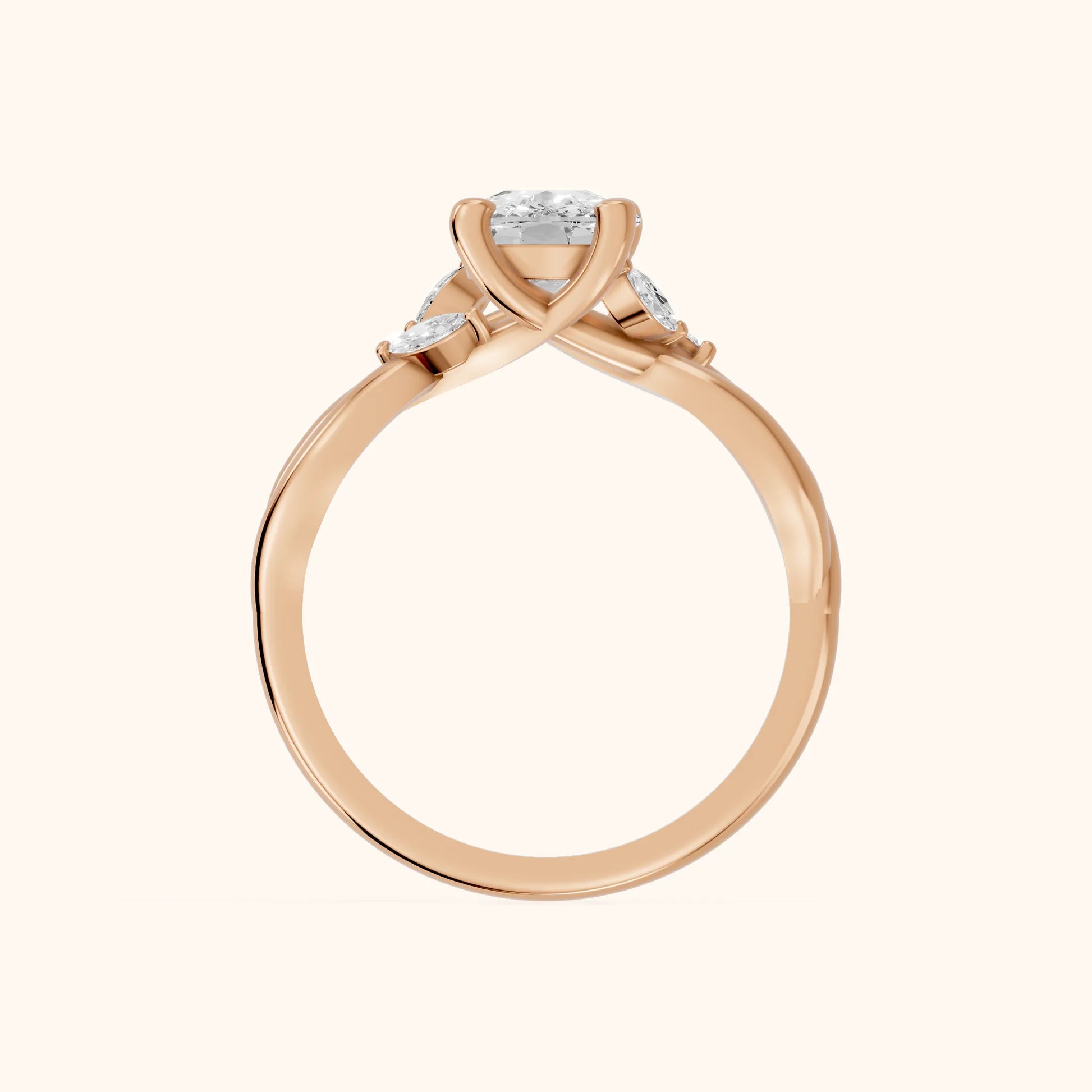 Luna Glow Twisted Cushion Diamond Engagement Ring in Rose Gold - FingerView