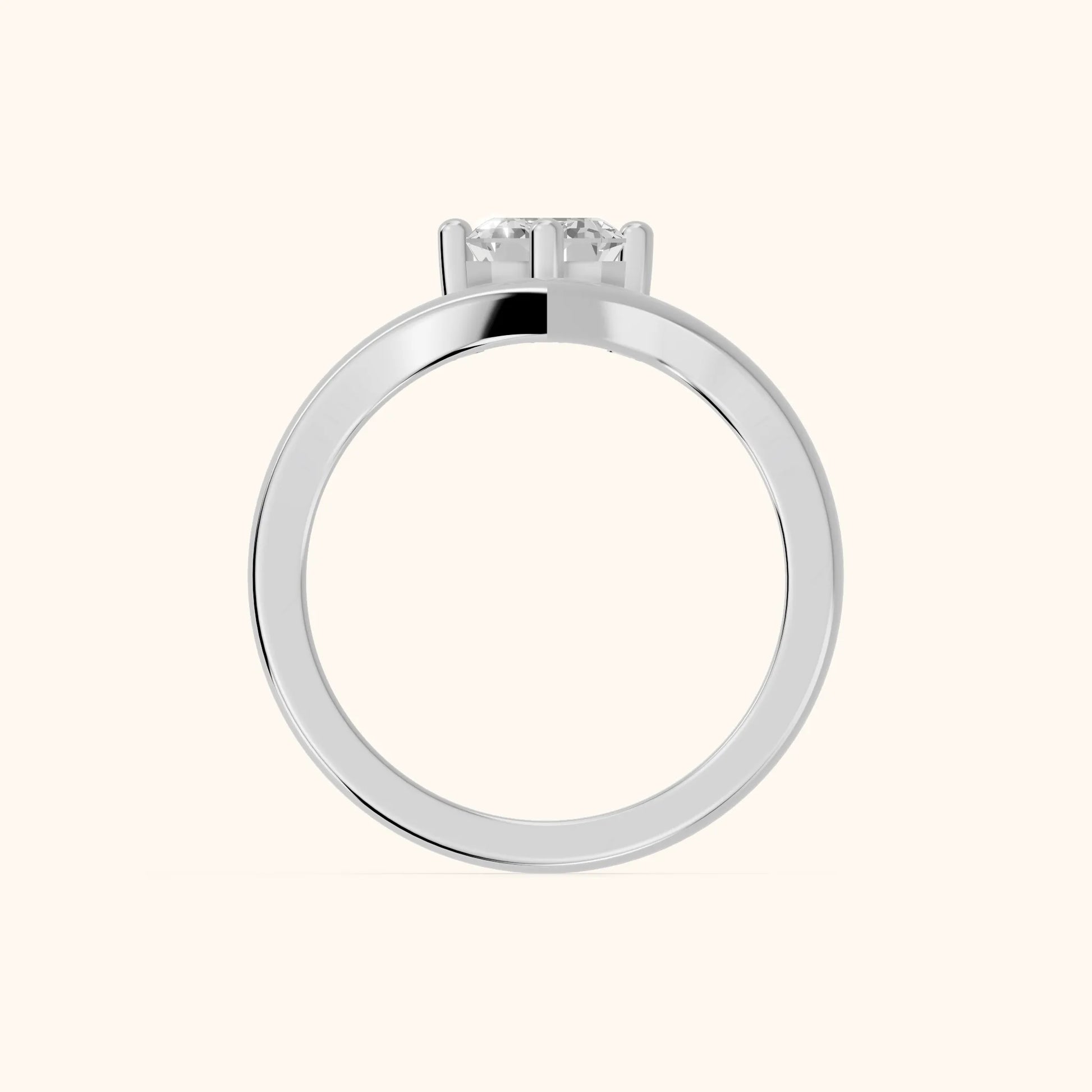 Evelyn Chevron Solitaire Emerald Diamond Engagement Ring in Silver - FingerView