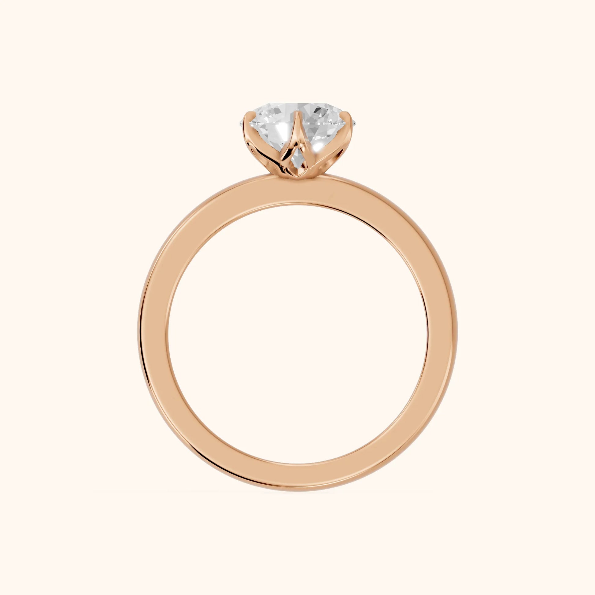 Serena Blossom Solitaire Round Diamond Engagement Ring in Rose Gold - FingerView