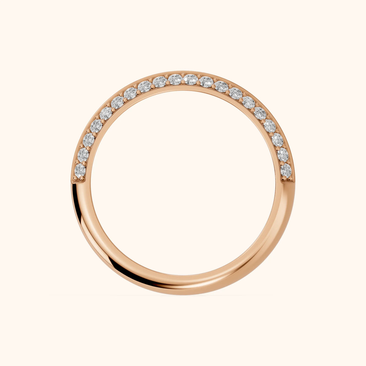 Divya Ridged Dome Round Diamond Half Eternity Band in Rose Gold - FingerView