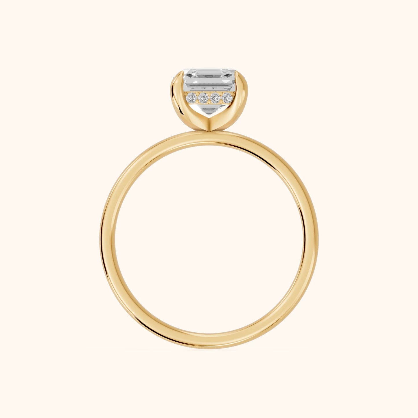 Charlotte Charm Solitaire Asscher Diamond Engagement Ring in Yellow Gold - FingerView