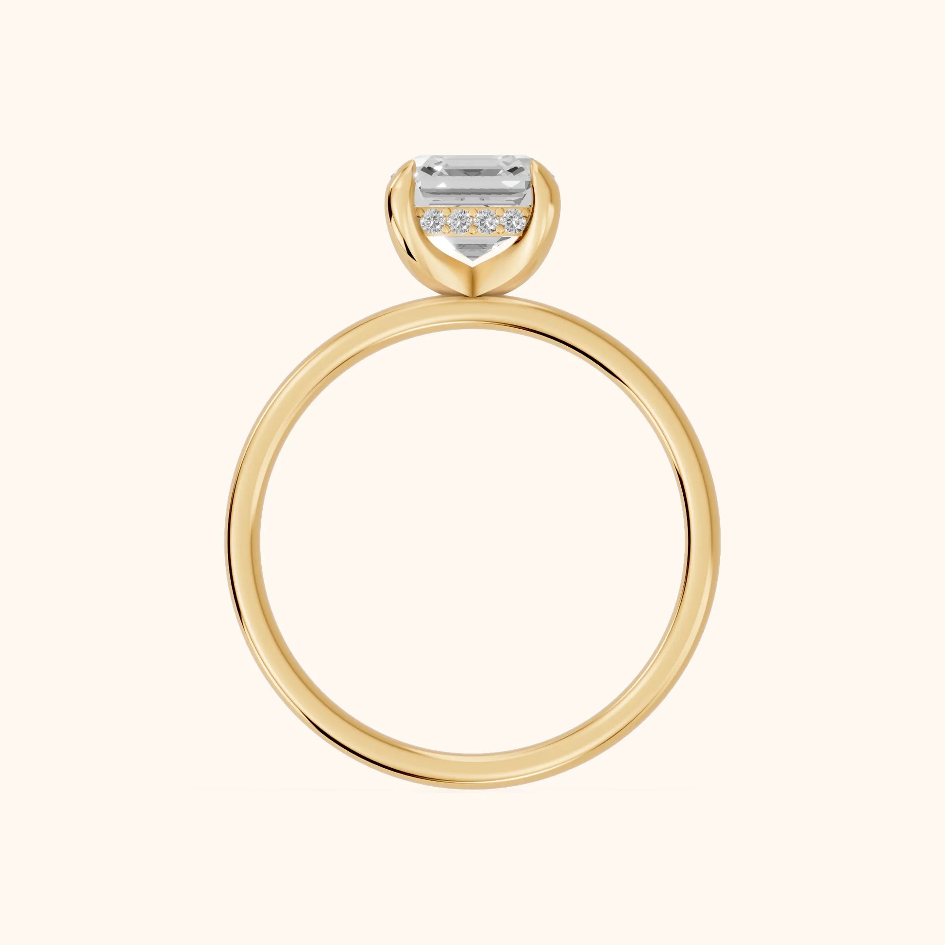 Charlotte Charm Solitaire Asscher Diamond Engagement Ring in Yellow Gold - FingerView