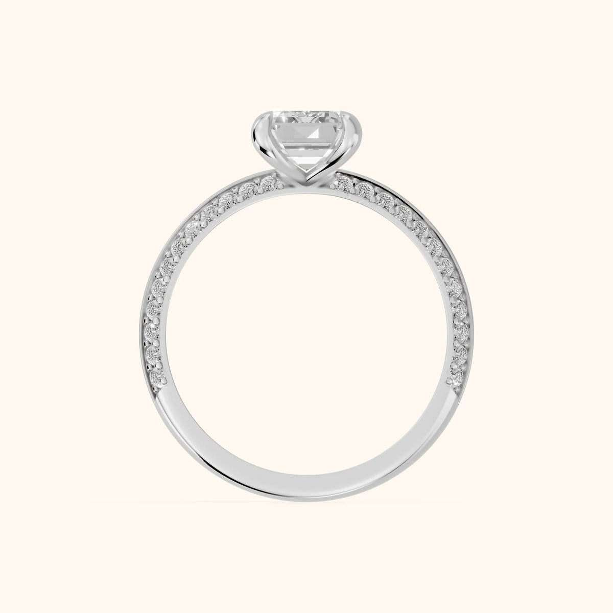 Meredith Knife Edge Pavé Emerald Diamond Engagement Ring in Platinum - FingerView.webp