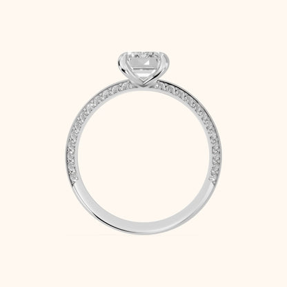 Meredith Knife Edge Pavé Emerald Diamond Engagement Ring in Platinum - FingerView.webp