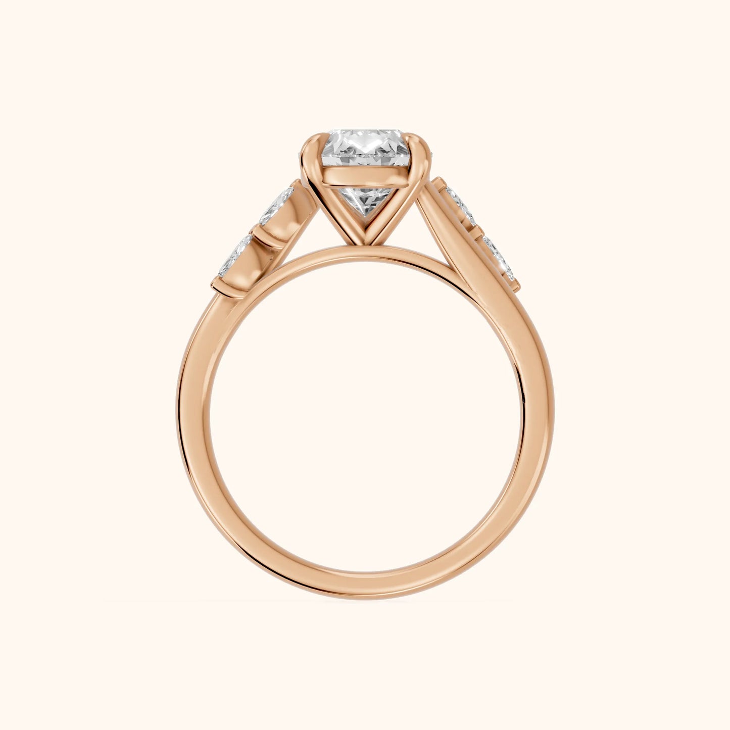 Flora Twist Side Stone Pear Diamond Engagement Ring in Rose Gold - FingerView