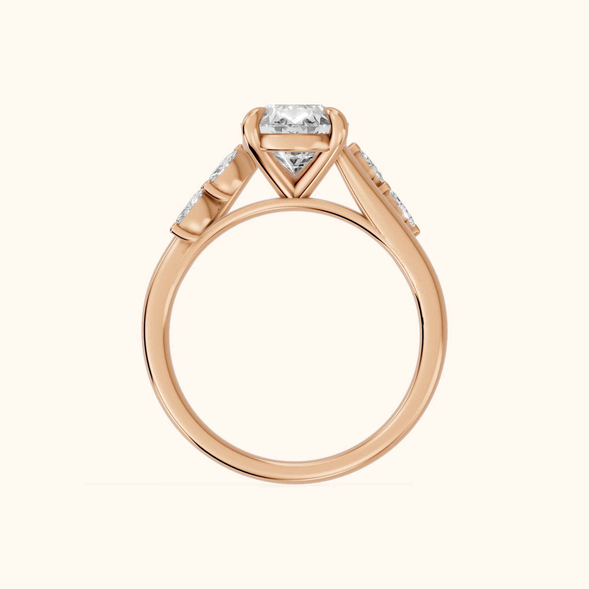 Flora Twist Side Stone Pear Diamond Engagement Ring in Rose Gold - FingerView
