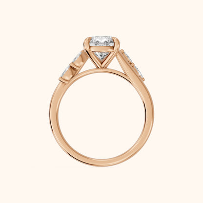 Flora Twist Side Stone Pear Diamond Engagement Ring in Rose Gold - FingerView