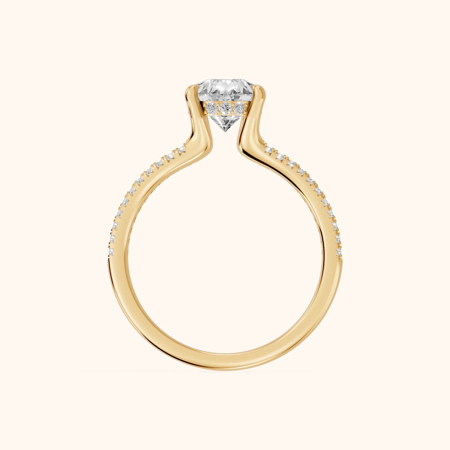 Eternal Embrace Solitaire Pear Diamond Engagement Ring in Yellow Gold - FingerView