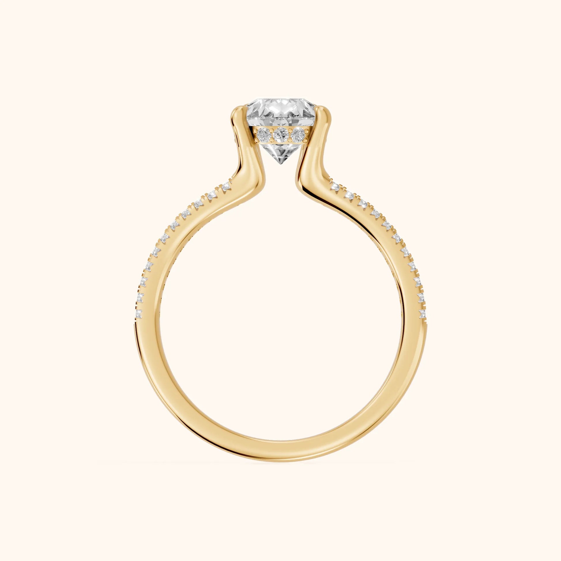 Eternal Embrace Solitaire Pear Diamond Engagement Ring in Yellow Gold - FingerView