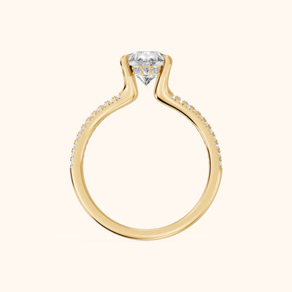 Eternal Embrace Solitaire Pear Diamond Engagement Ring in Yellow Gold - FingerView