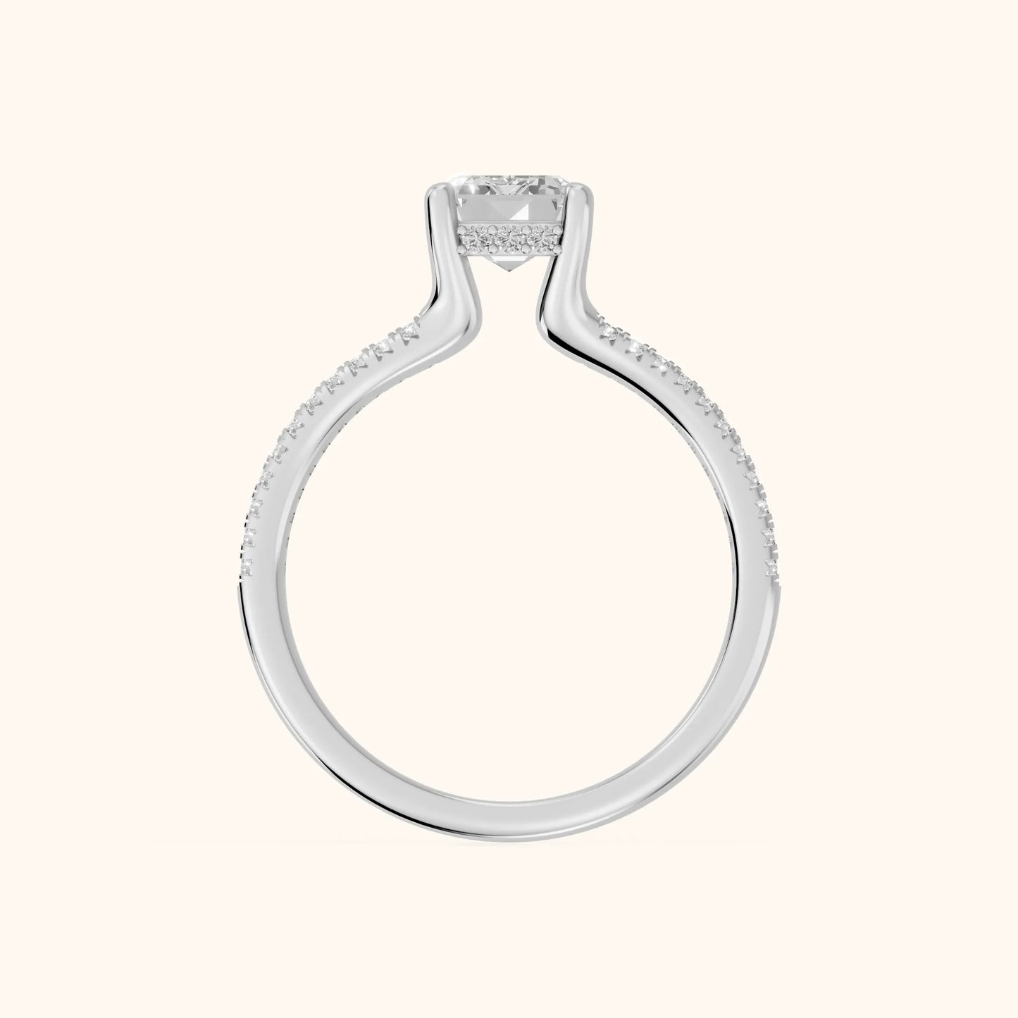 Eternal Embrace Solitaire Emerald Diamond Engagement Ring in White Gold - FingerView