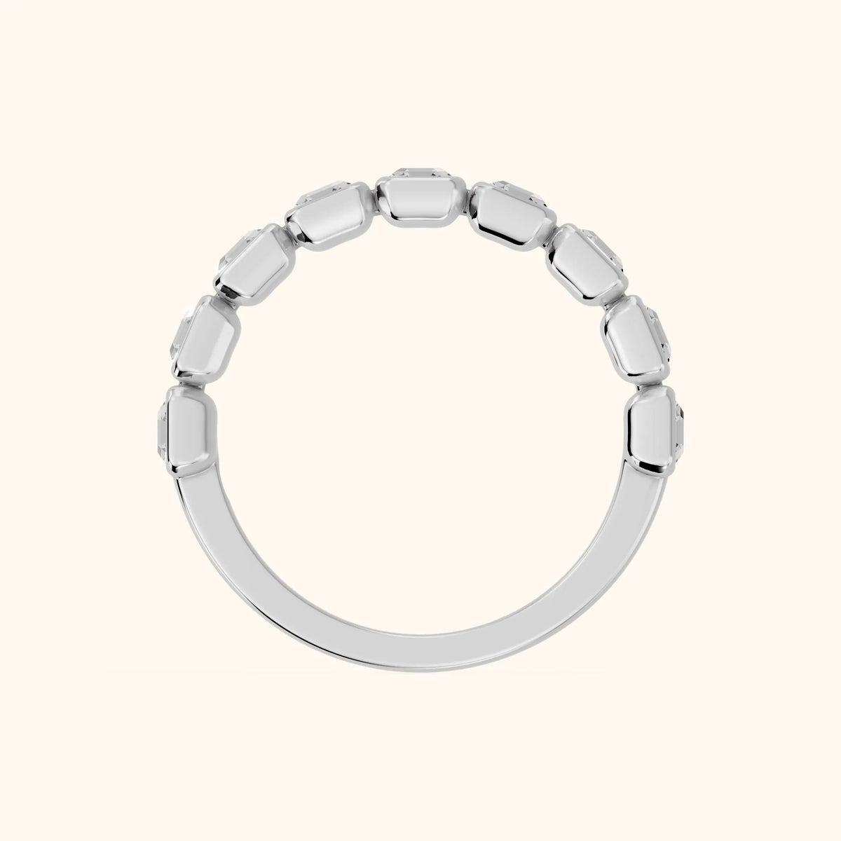 Galia Bezel Asscher Diamond Half Eternity Band in Silver - FingerView