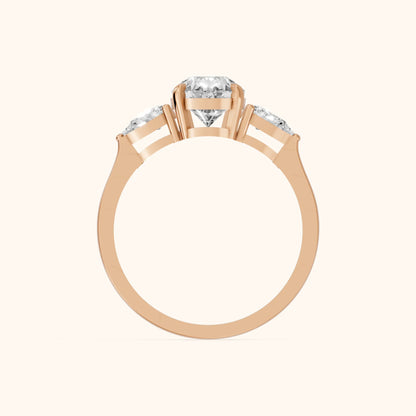 Grace Three Stone Pear Diamond Engagement Ring in Rose Gold - FingerView