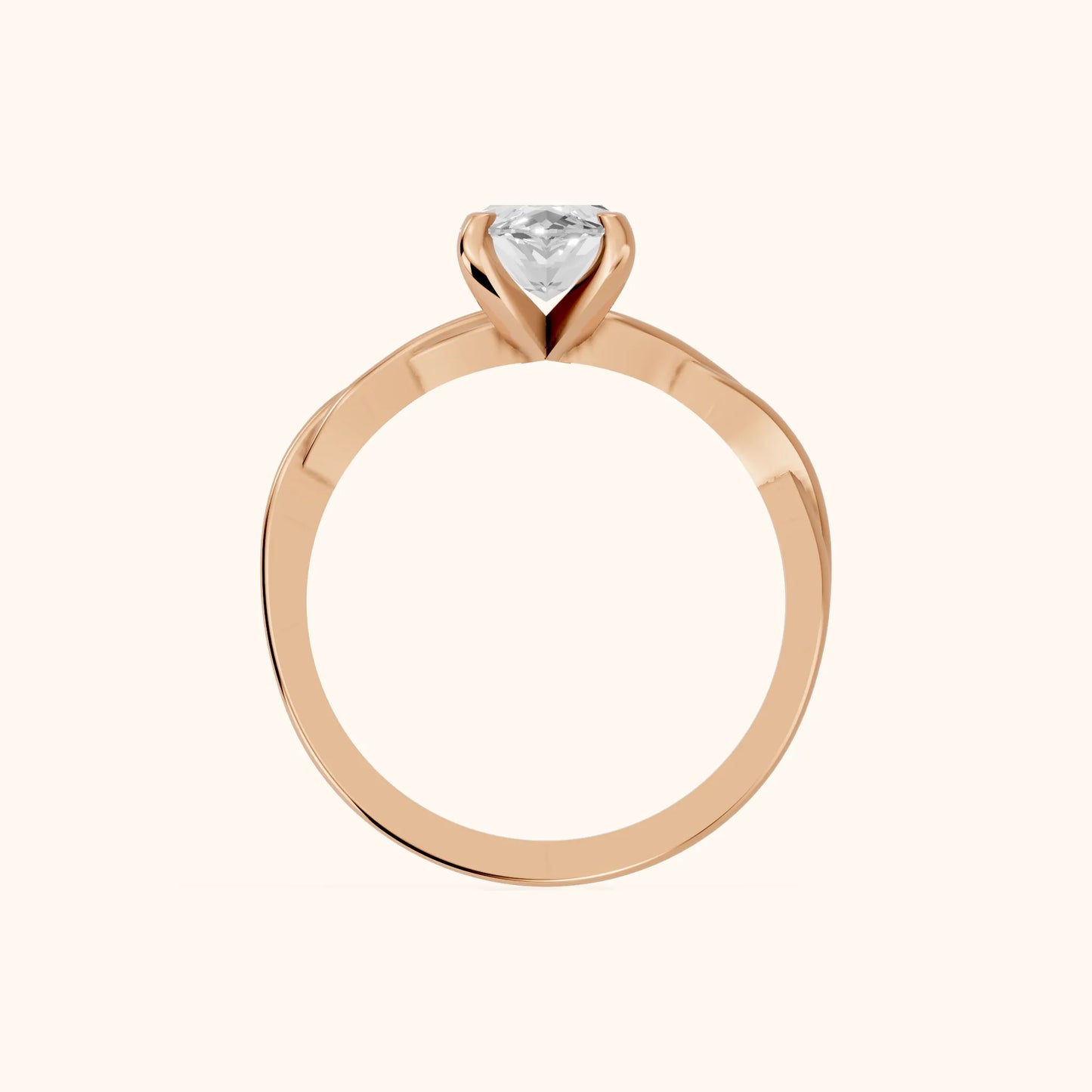 Iris Twist Marquise Diamond Engagement Ring in Rose Gold - FingerView