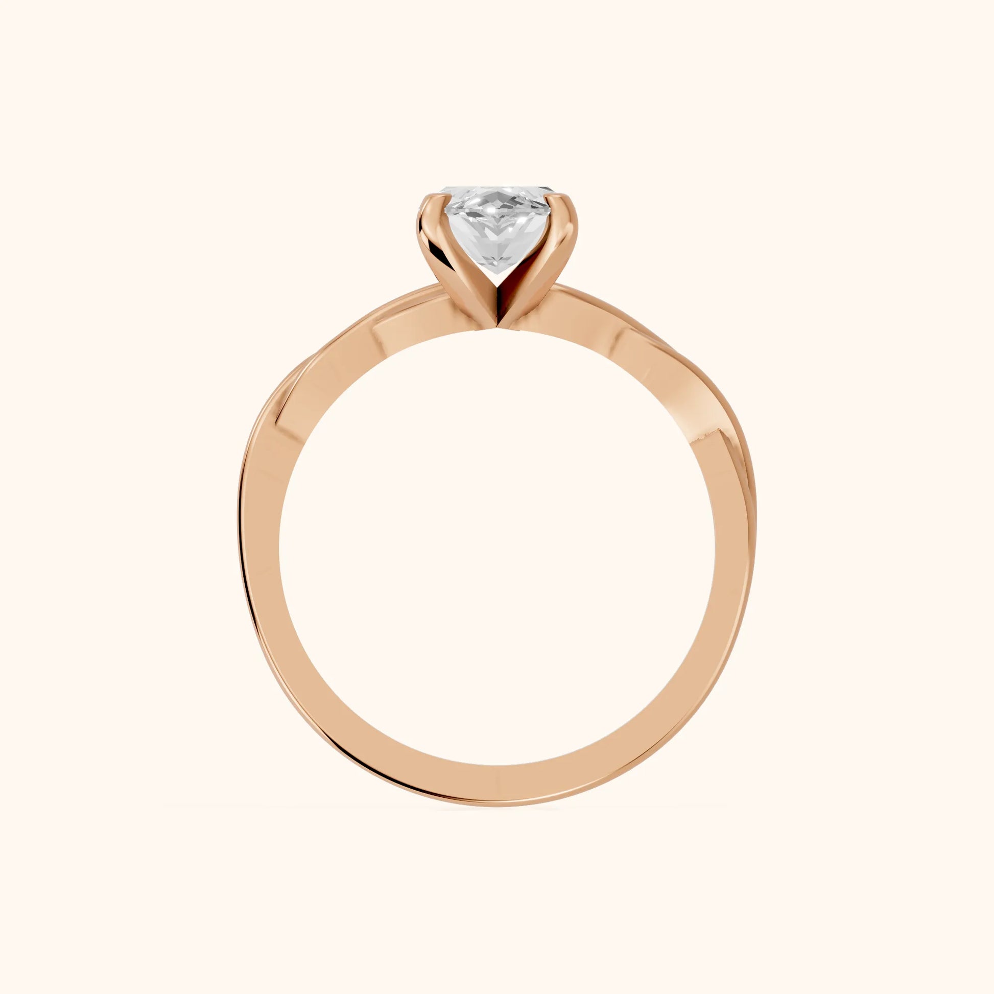 Iris Twist Marquise Diamond Engagement Ring in Rose Gold - FingerView