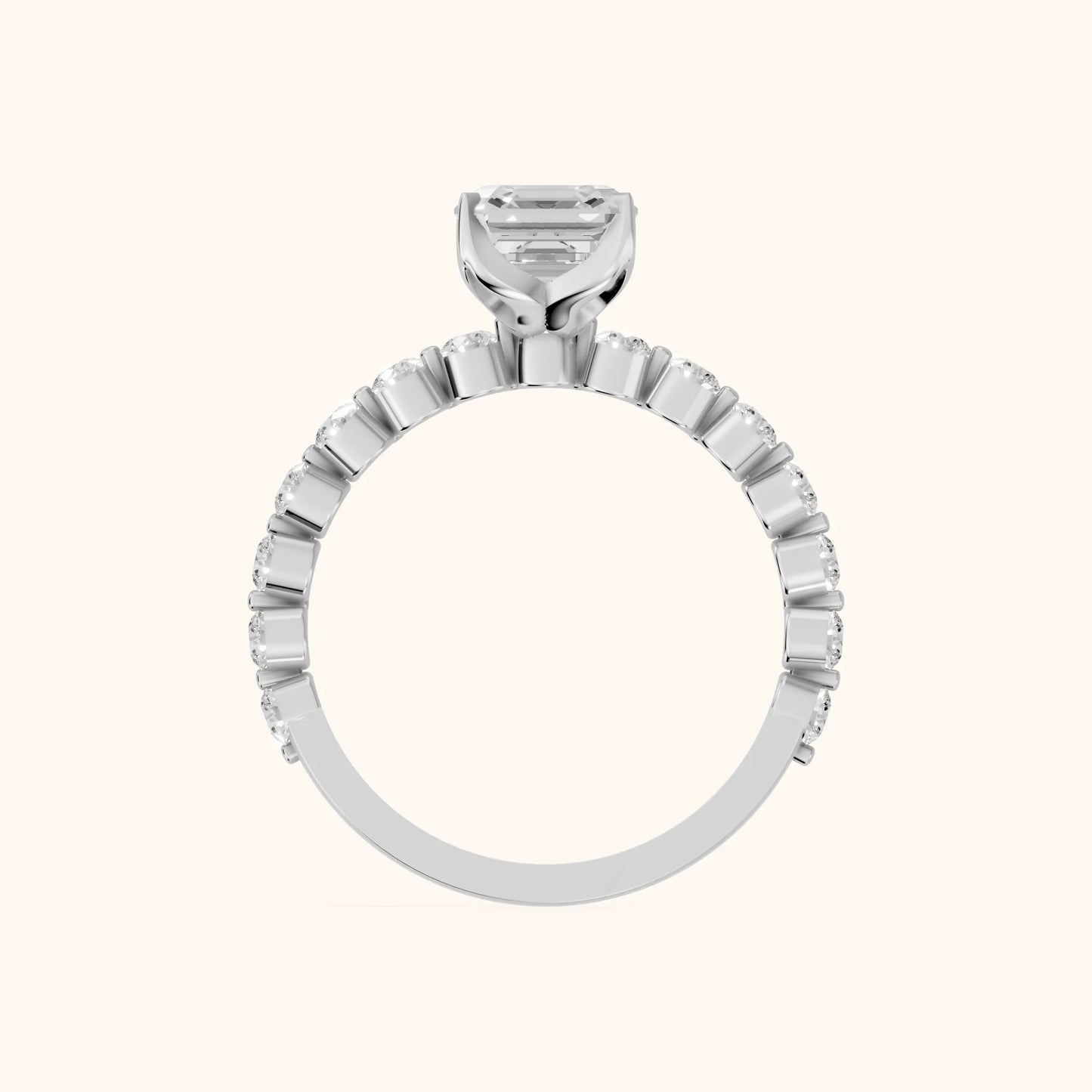 Eleanor Majesty Side Stone Asscher Diamond Engagement Ring in Silver - FingerView