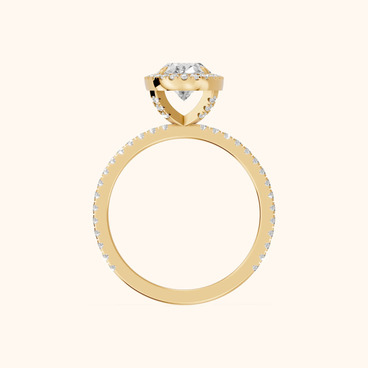 Rosemary Halo Pavé Oval Diamond Engagement Ring in Yellow Gold - FingerView.webp
