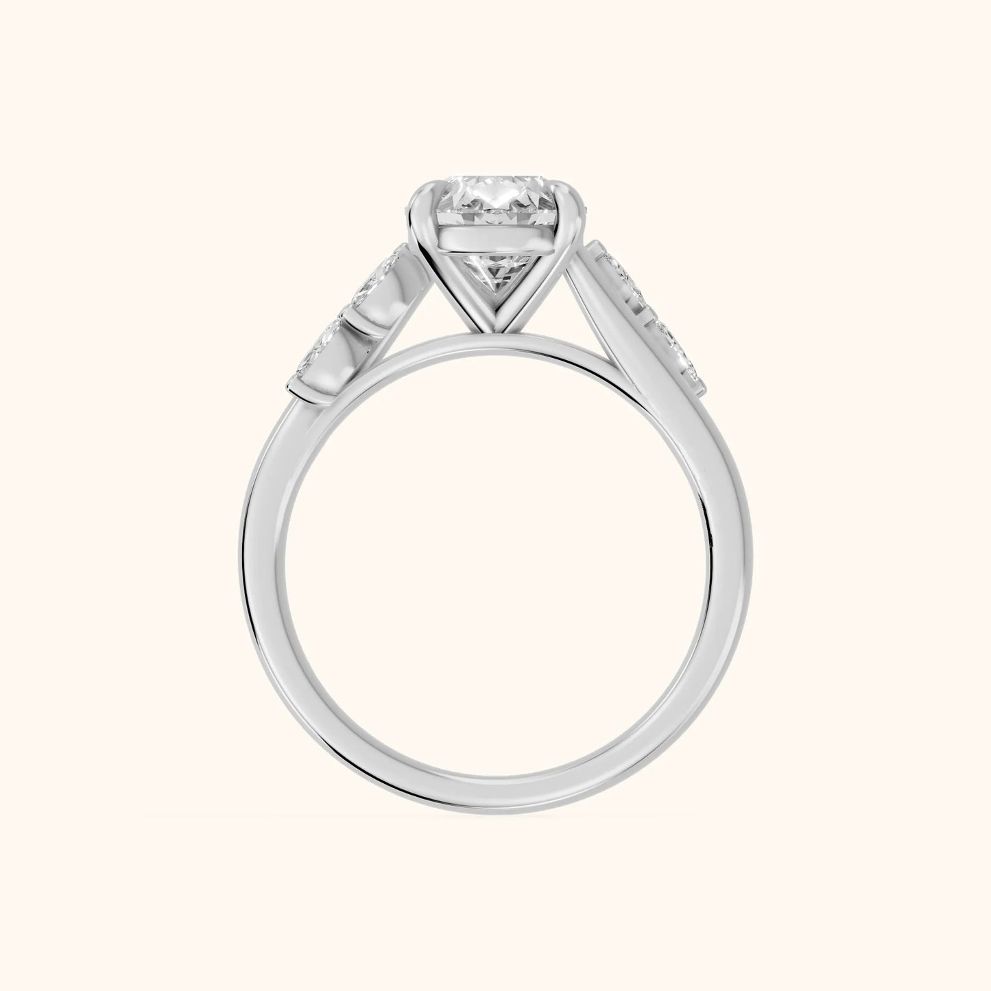 Flora Twist Side Stone Pear Diamond Engagement Ring in Silver - FingerView