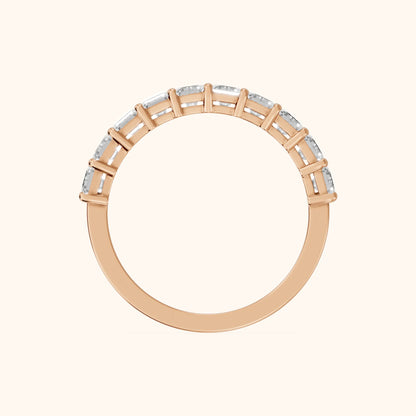 Nia Shared Prong Emerald Diamond Half Eternity Band in Rose Gold - FingerView