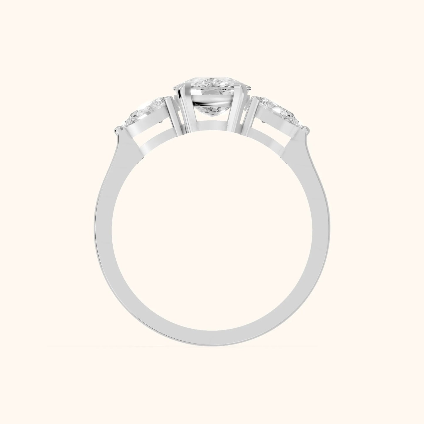 Grace Three Stone Cushion Diamond Engagement Ring in White Gold - FingerView