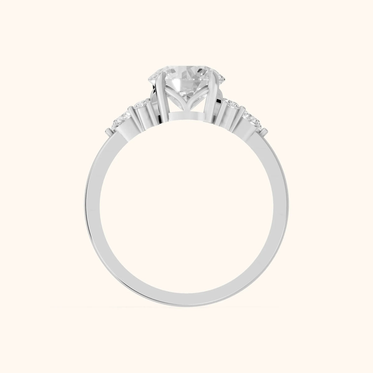 Amelia Three Stone Round Diamond Engagement Ring in White Gold - FingerView