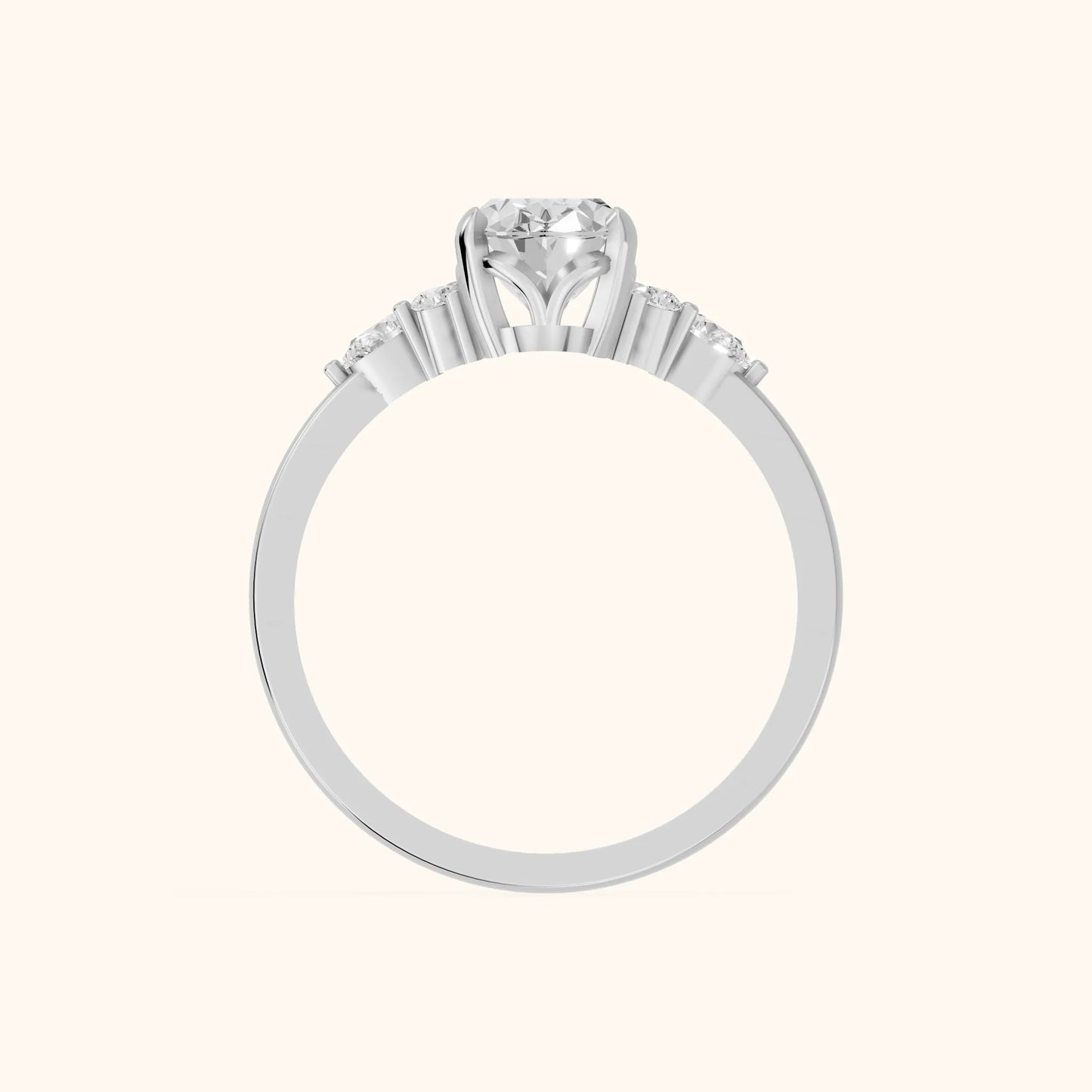 Amelia Three Stone Oval Diamond Engagement Ring in Platinum - FingerView