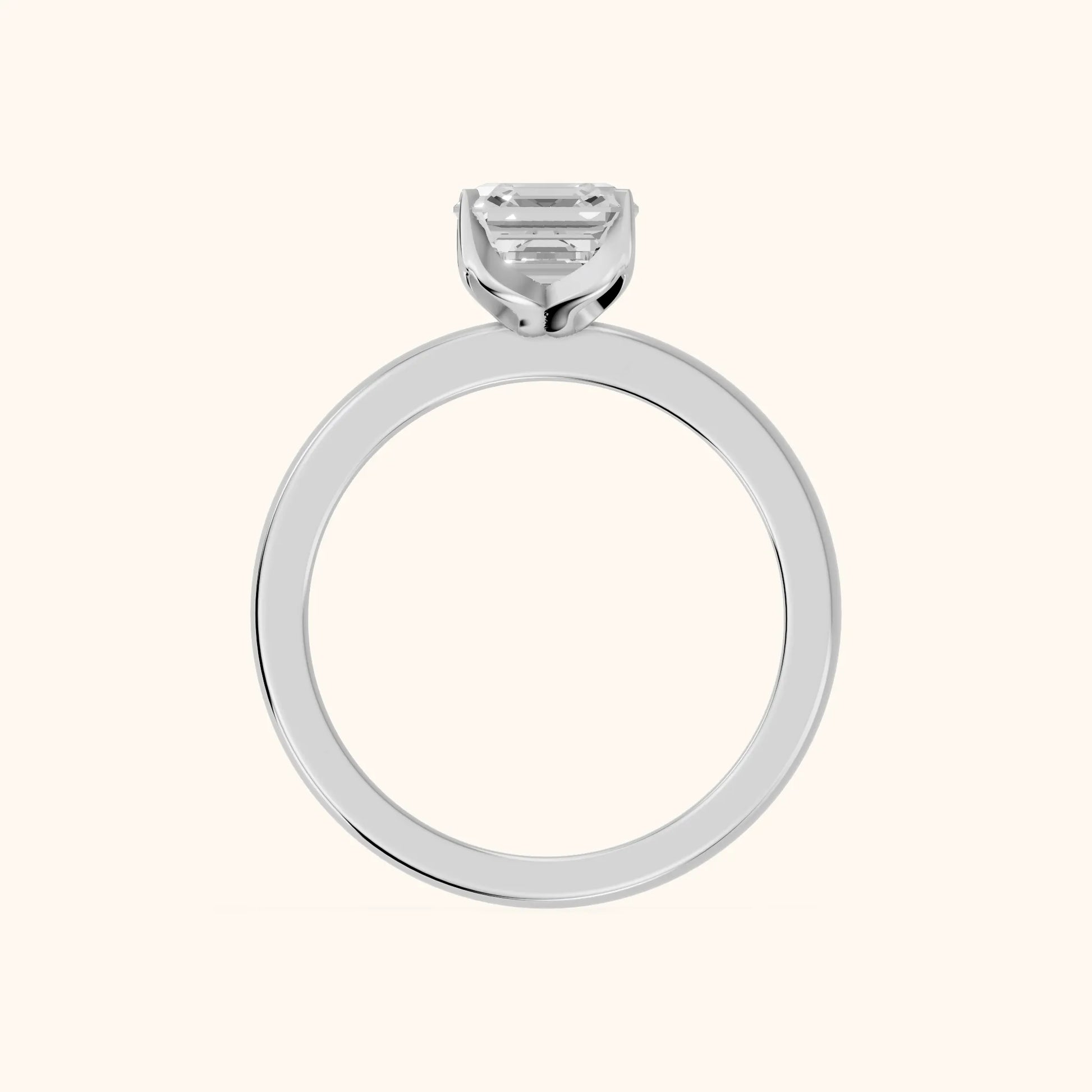 Serena Blossom Solitaire Asscher Diamond Ring in White Gold - FingerView
