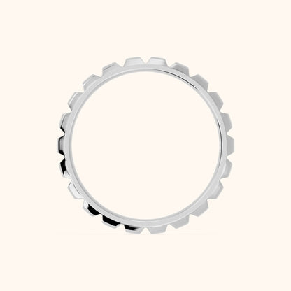 Odile Grooved Low Dome Wedding Band in Silver - FingerView