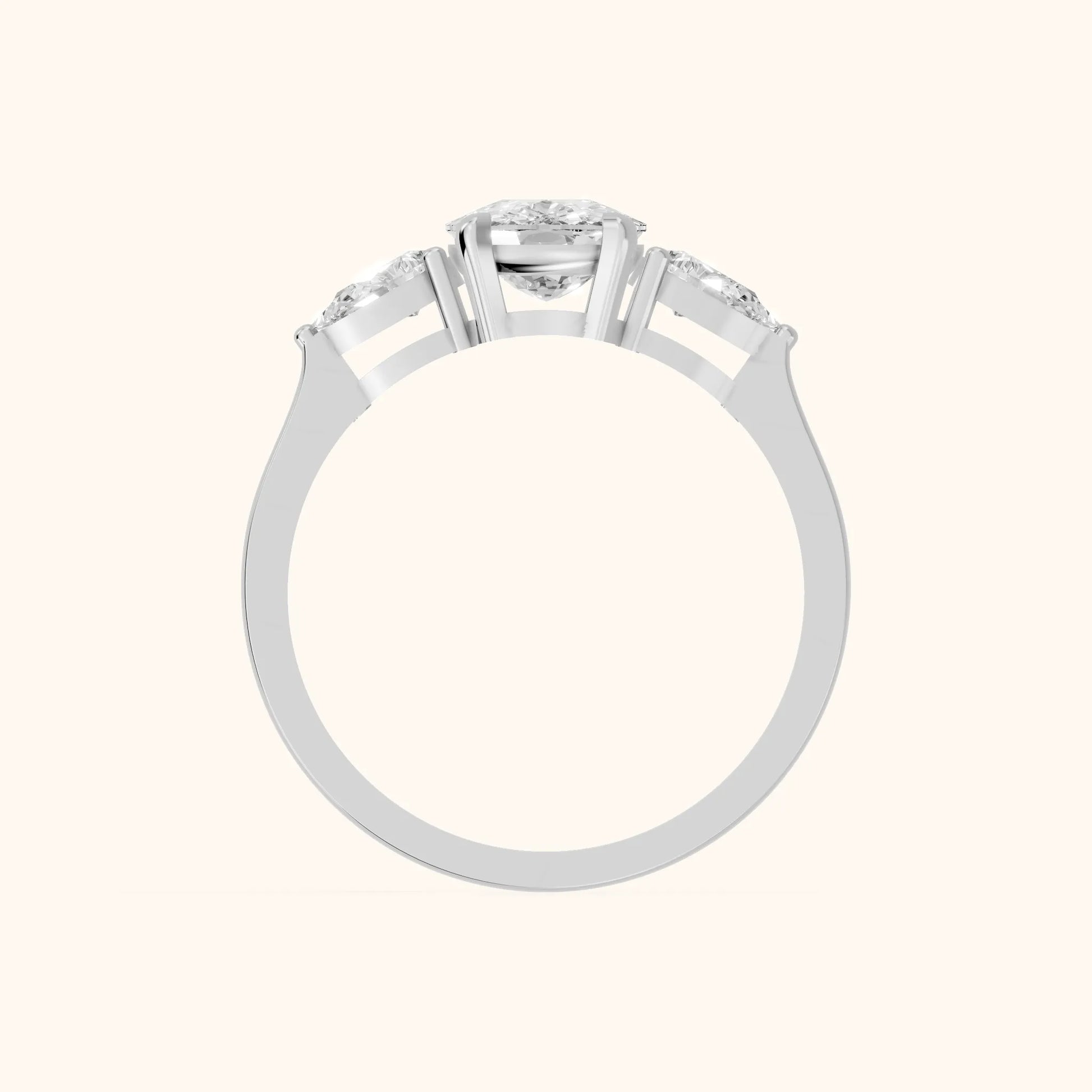 Grace Three Stone Cushion Diamond Engagement Ring in Silver - FingerView