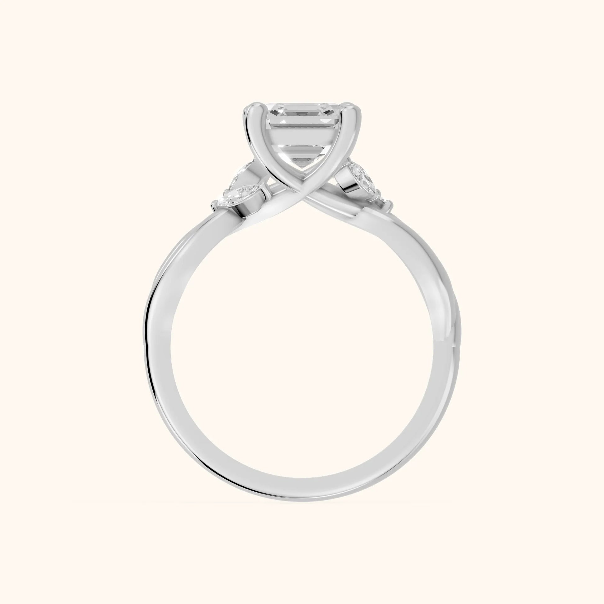 Luna Glow Twisted Asscher Diamond Engagement Ring in Silver - FingerView