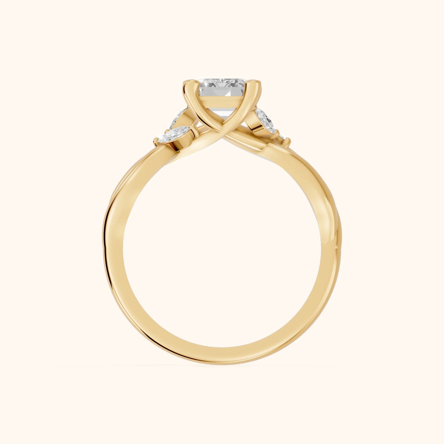 Luna Glow Twisted Emerald Diamond Engagement Ring in Yellow Gold - FingerView