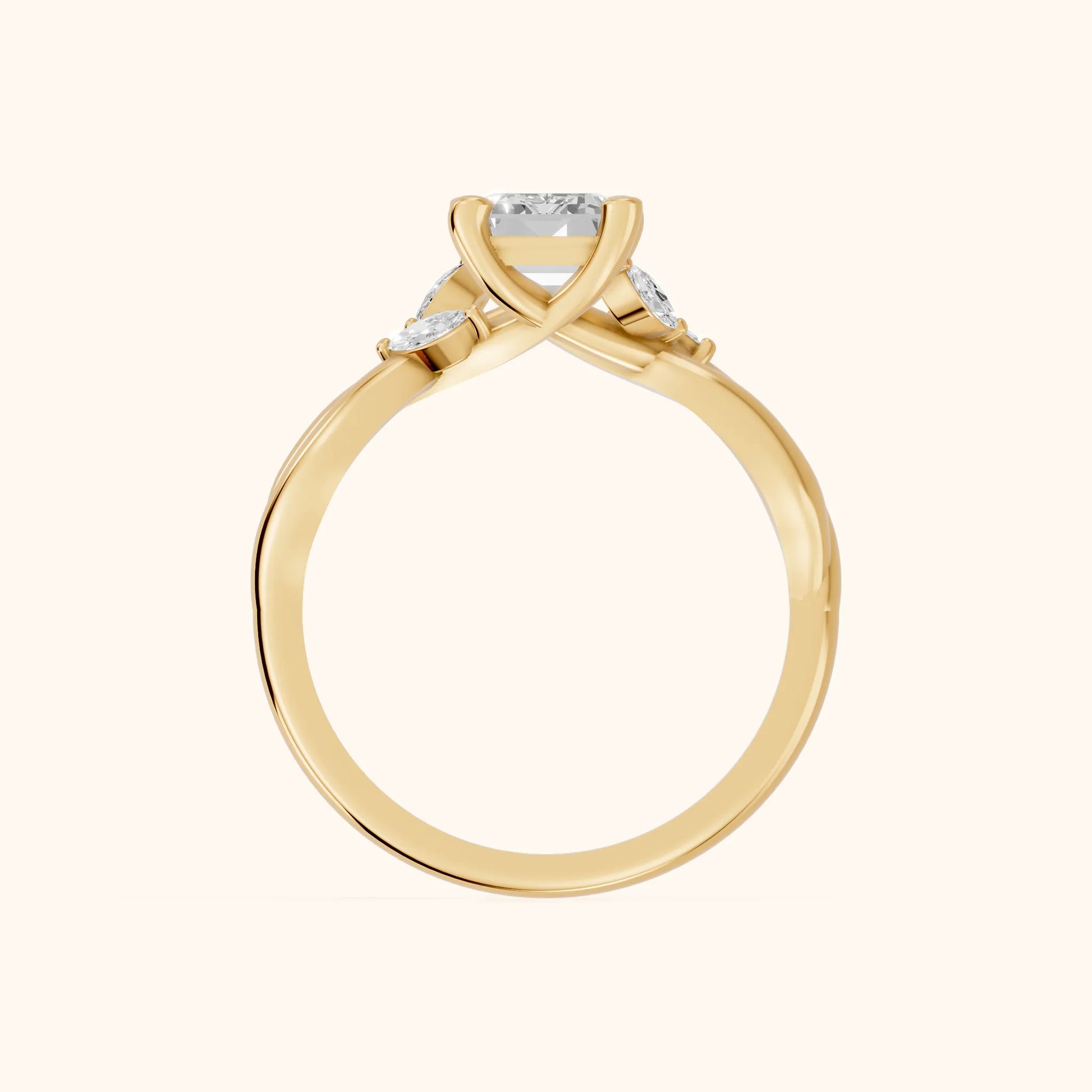 Luna Glow Twisted Emerald Diamond Engagement Ring in Yellow Gold - FingerView