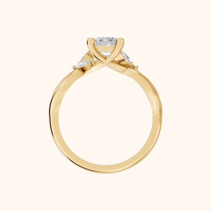 Luna Glow Twisted Emerald Diamond Engagement Ring in Yellow Gold - FingerView