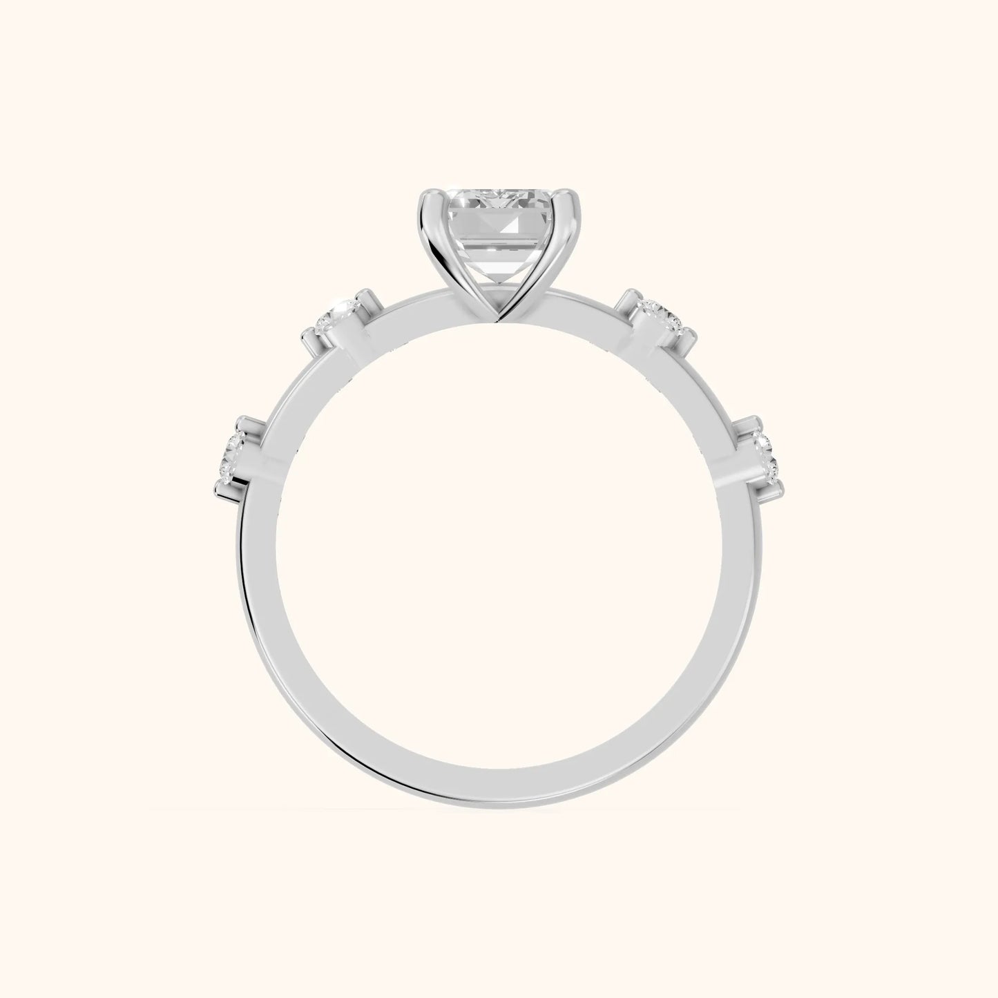 Elena Radiance Solitaire Emerald Diamond Engagement Ring in White Gold - FingerView