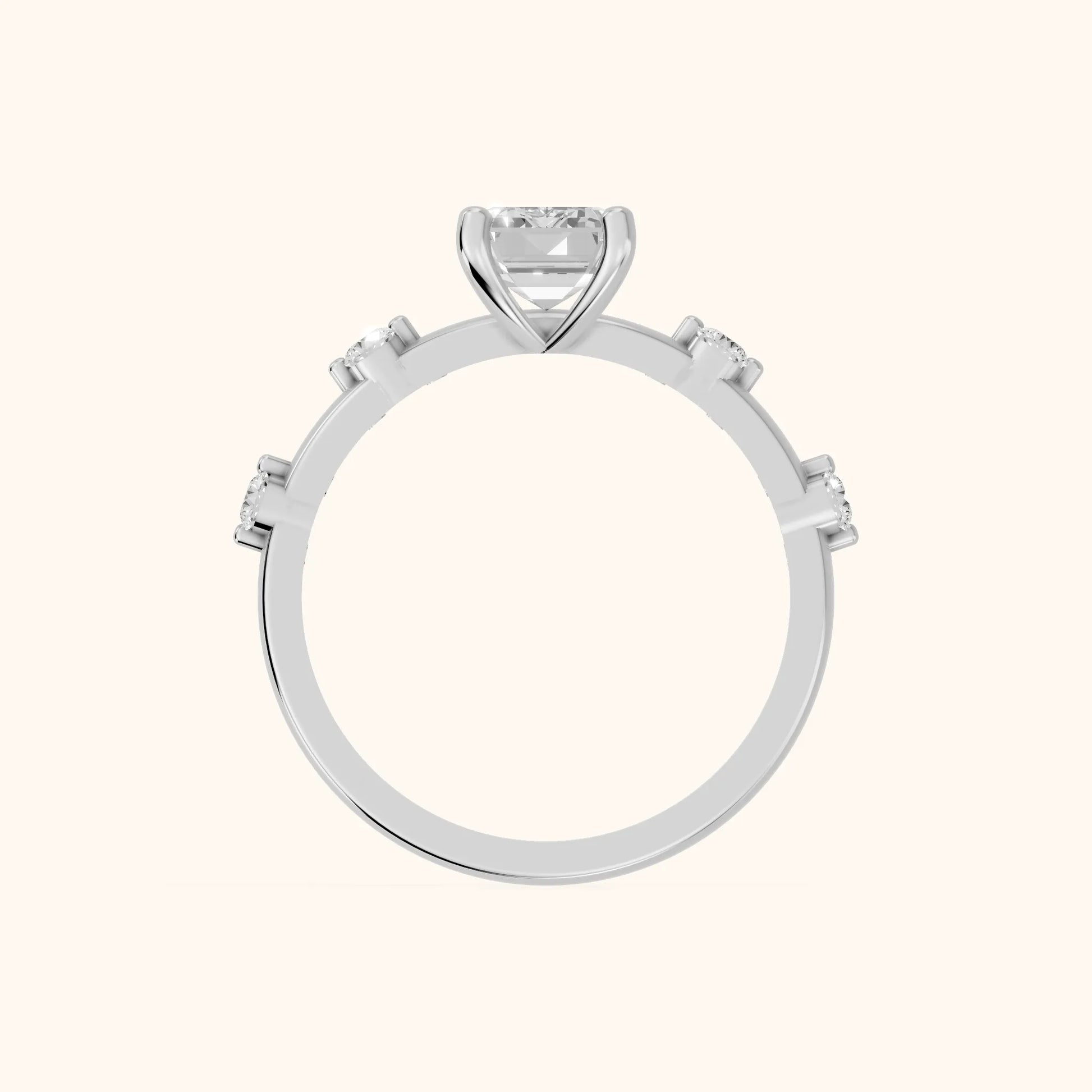 Elena Radiance Solitaire Emerald Diamond Engagement Ring in White Gold - FingerView