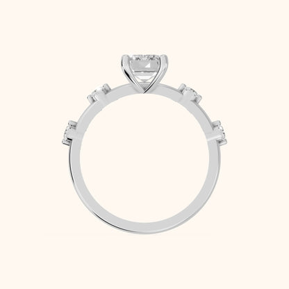 Elena Radiance Solitaire Emerald Diamond Engagement Ring in White Gold - FingerView
