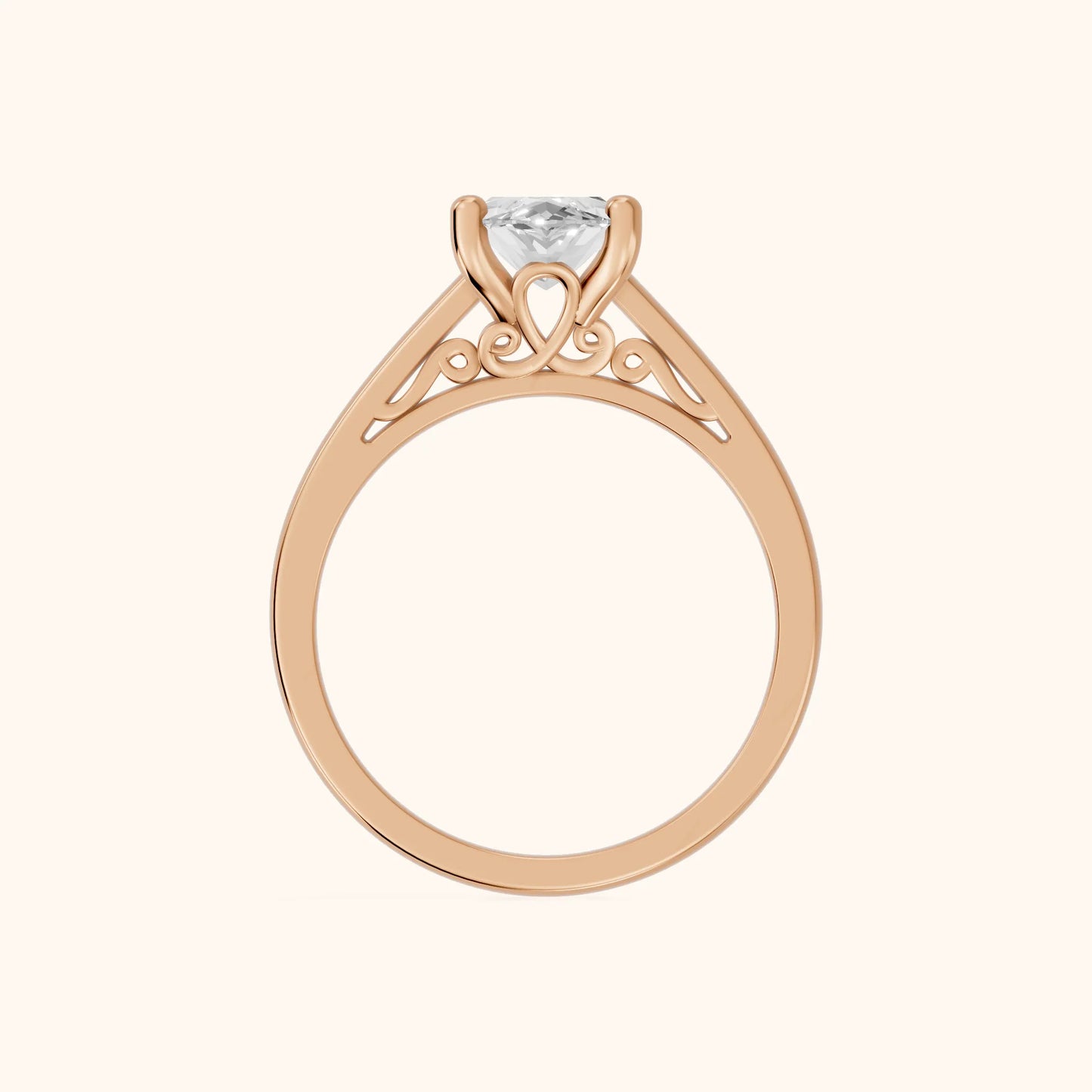 Iris Vintage Marquise Diamond Engagement Ring in Rose Gold - FingerView