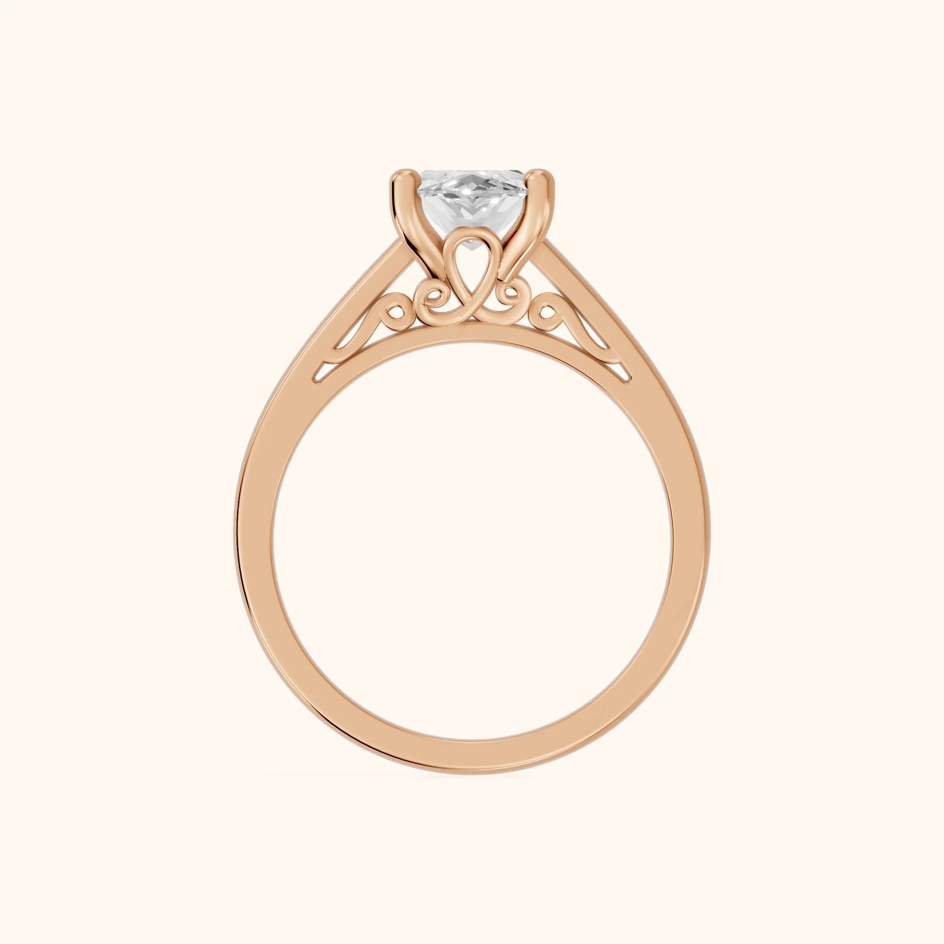 Iris Vintage Marquise Diamond Engagement Ring in Rose Gold - FingerView