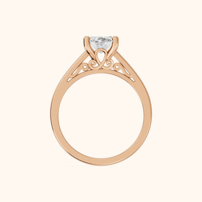 Iris Vintage Marquise Diamond Engagement Ring in Rose Gold - FingerView